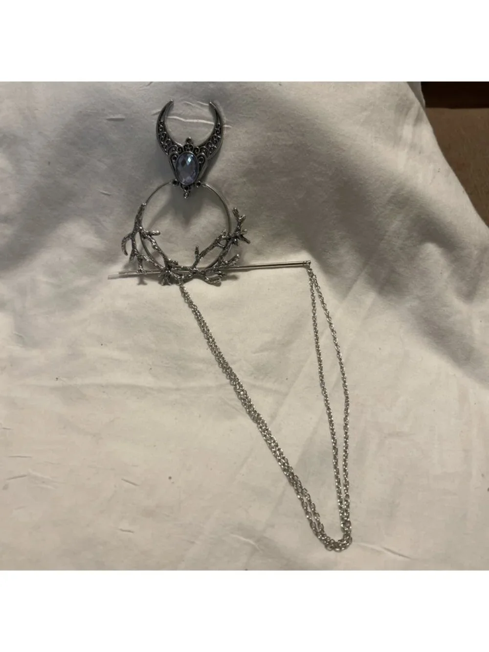 Vintage Style Crescent Moon Hair Pin Clip Claw W/Chain Interchangeable Necklace